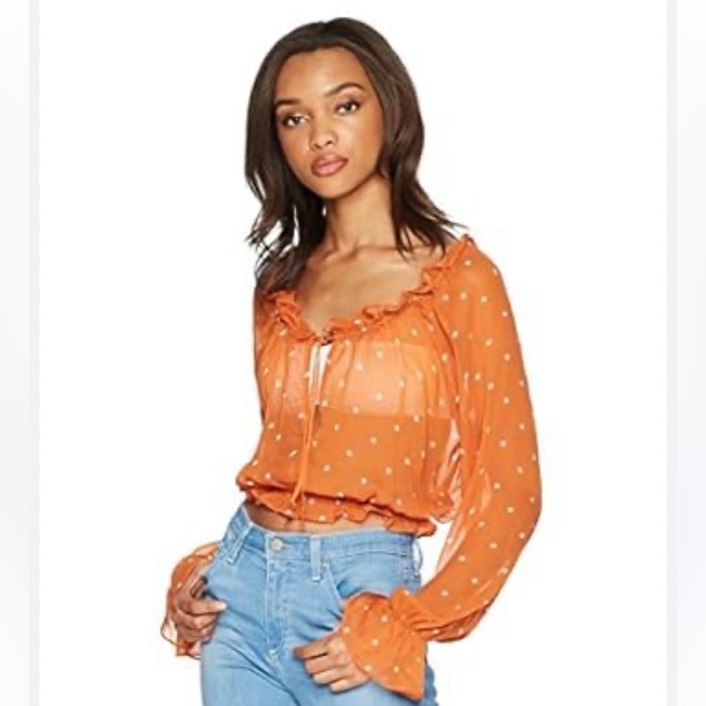 NWT For Love and Lemons Analisa Polka Dot Sheer Top in Copperlot